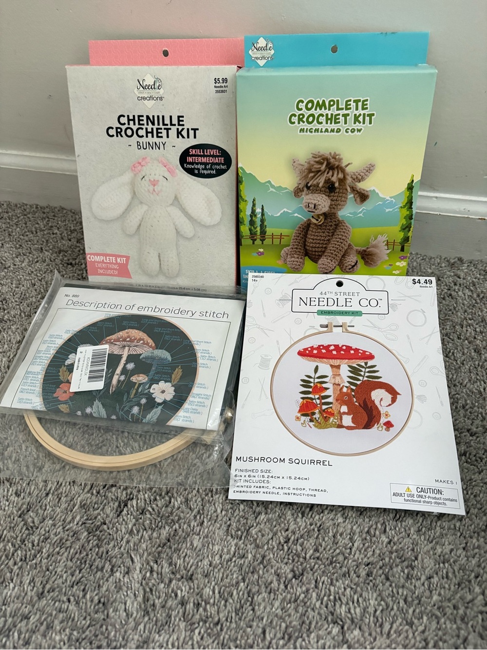 Lot of 4 Craft Kits | Hobby Lobby | Embroidery & Crochet